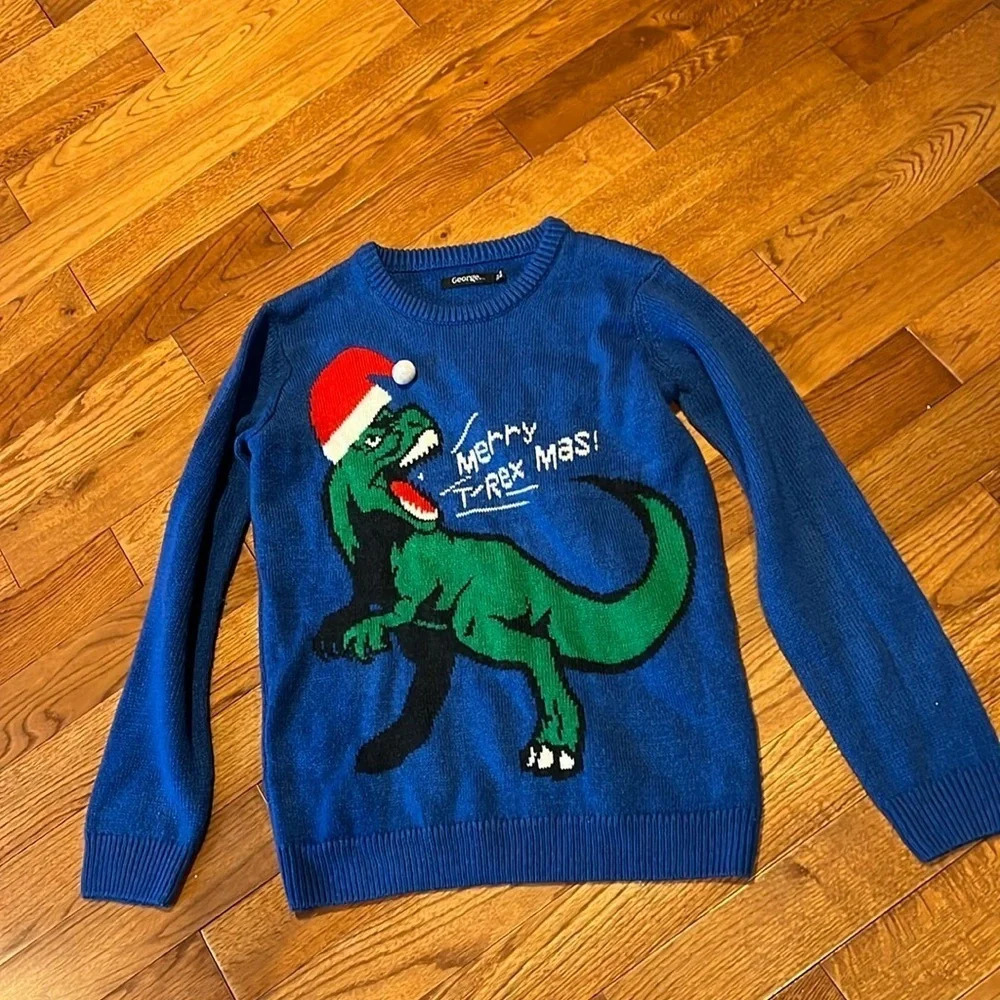 Vintage style George Dinosaur Santa hat Christmas Sweater Sz 14/16